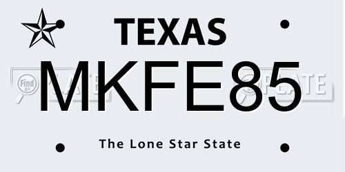 MKFE85 Texas License Plate