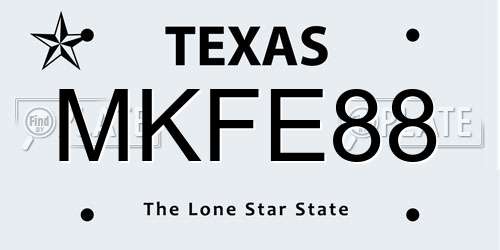 MKFE88 Texas License Plate