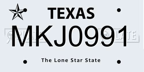 MKJ0991 Texas License Plate