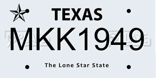 MKK1949 Texas License Plate