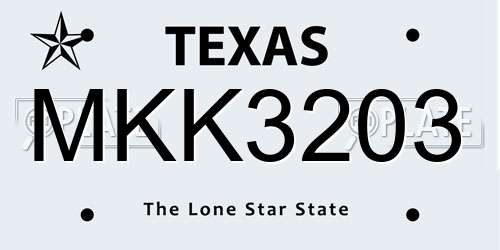 MKK3203 Texas License Plate