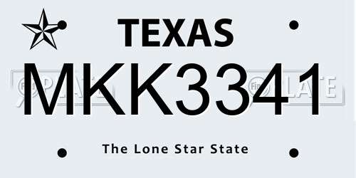 MKK3341 Texas License Plate
