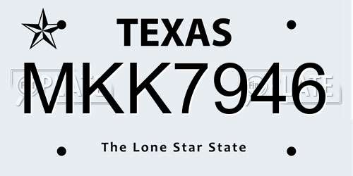 MKK7946 Texas License Plate