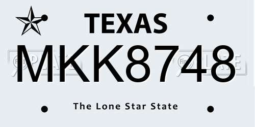 MKK8748 Texas License Plate