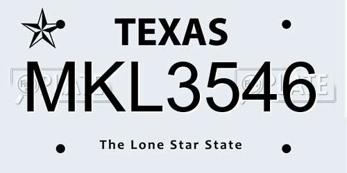 MKL3546 Texas License Plate