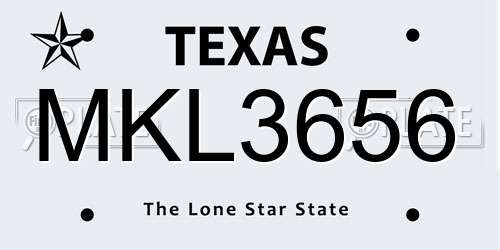 MKL3656 Texas License Plate