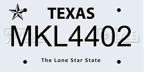 MKL4402 Texas License Plate