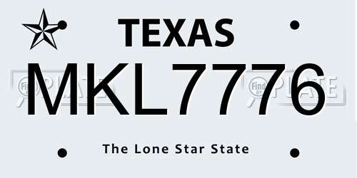 MKL7776 Texas License Plate