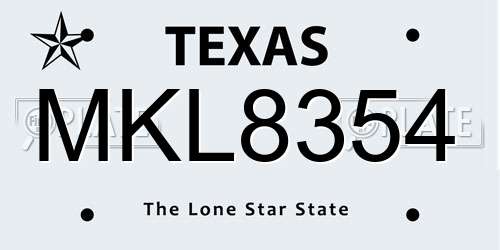 MKL8354 Texas License Plate
