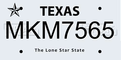 MKM7565 Texas License Plate