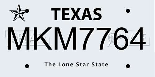 MKM7764 Texas License Plate