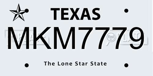 MKM7779 Texas License Plate