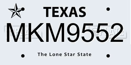MKM9552 Texas License Plate