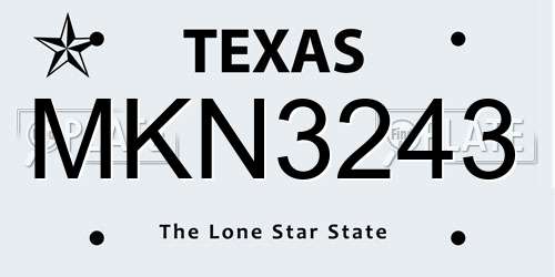 MKN3243 Texas License Plate