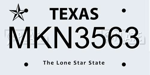 MKN3563 Texas License Plate