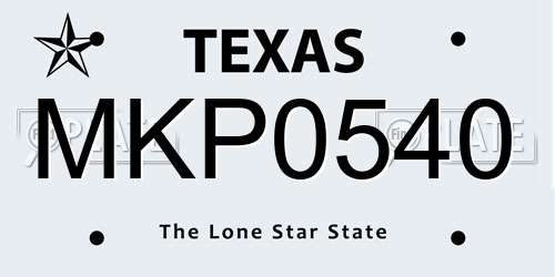 MKP0540 Texas License Plate