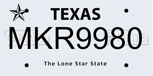 MKR9980 Texas License Plate
