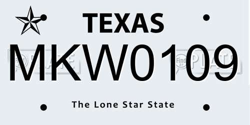 MKW0109 Texas License Plate
