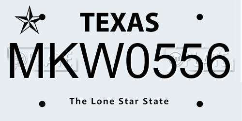MKW0556 Texas License Plate