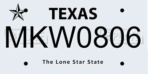 MKW0806 Texas License Plate