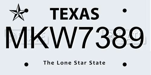MKW7389 Texas License Plate