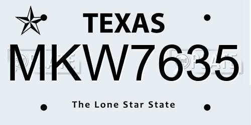 MKW7635 Texas License Plate