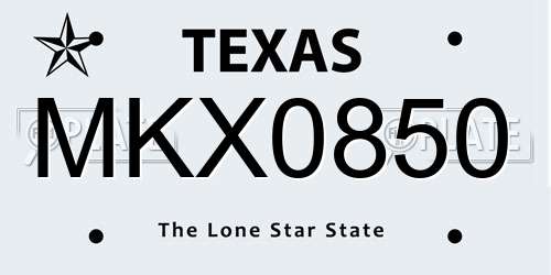 MKX0850 Texas License Plate