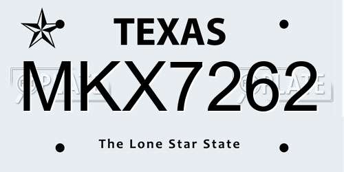 MKX7262 Texas License Plate
