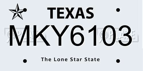 MKY6103 Texas License Plate