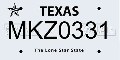 MKZ0331 Texas License Plate