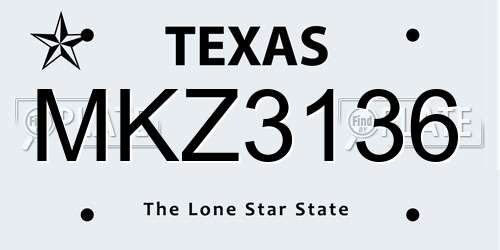 MKZ3136 Texas License Plate