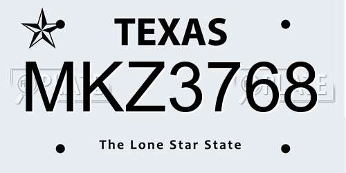MKZ3768 Texas License Plate