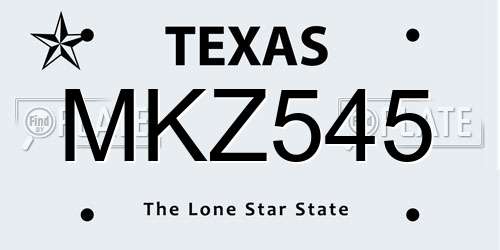 MKZ545 Texas License Plate