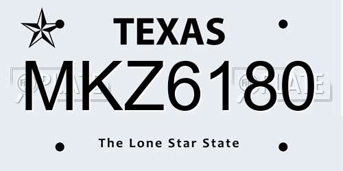 MKZ6180 Texas License Plate