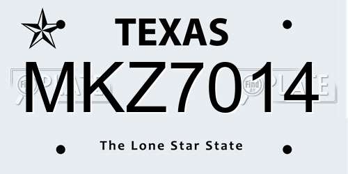 MKZ7014 Texas License Plate