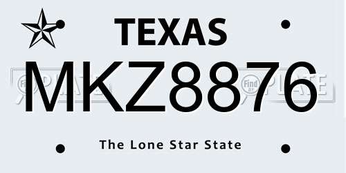 MKZ8876 Texas License Plate