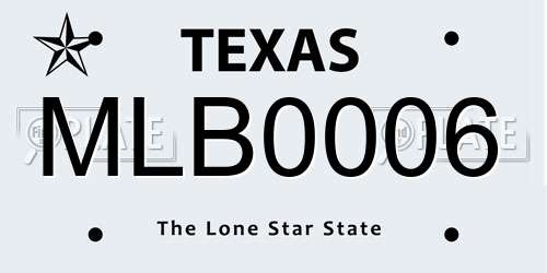 MLB0006 Texas License Plate