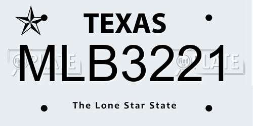 MLB3221 Texas License Plate