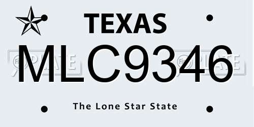 MLC9346 Texas License Plate
