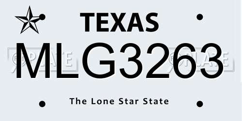MLG3263 Texas License Plate