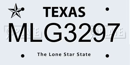 MLG3297 Texas License Plate