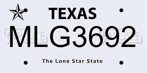 MLG3692 Texas License Plate