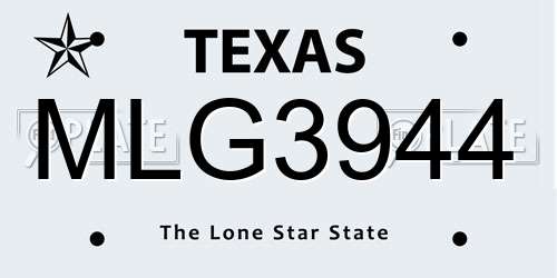 MLG3944 Texas License Plate