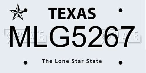 MLG5267 Texas License Plate