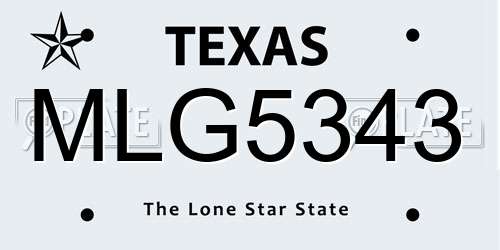 MLG5343 Texas License Plate