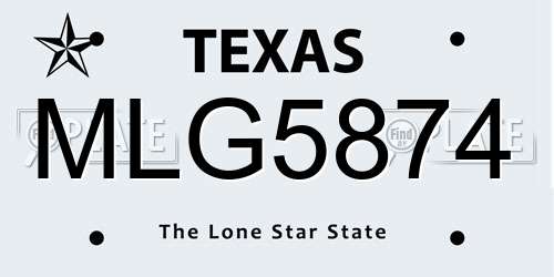 MLG5874 Texas License Plate