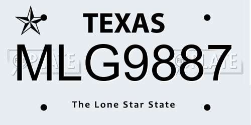 MLG9887 Texas License Plate