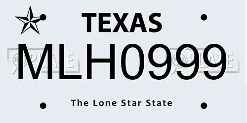 MLH0999 Texas License Plate