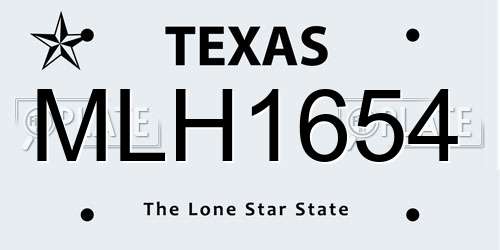 MLH1654 Texas License Plate