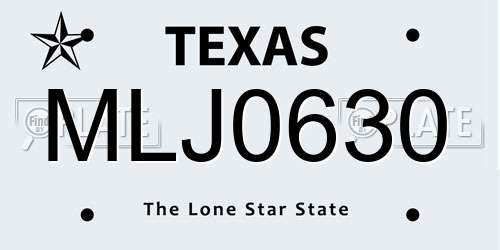 MLJ0630 Texas License Plate